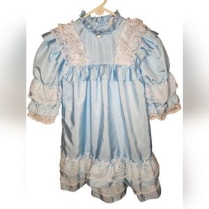Martha's Too Girl's Blue & White Long Sleeve Ruffled Easter Dress Size 7